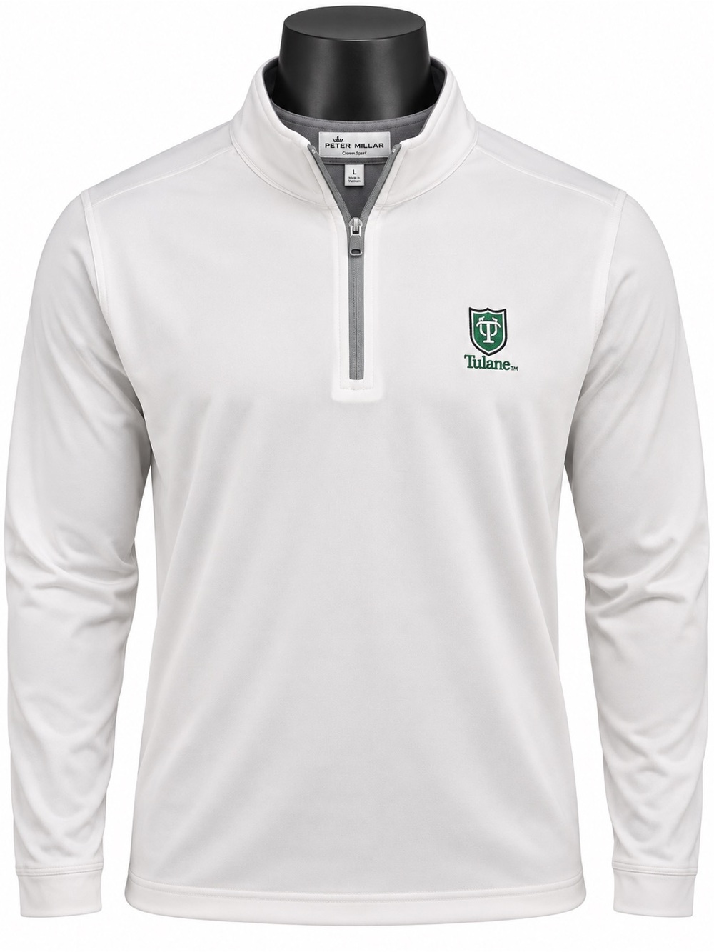 Peter Millar Tulane Green Wave Men’s L White Crown Sport 1/4 Zip Pullover NWT